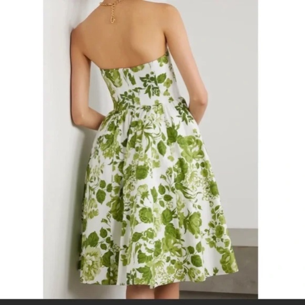 New! Reformation Buttercup Strapless Dress Green White Floral Fit & Flare Sz. 2 - Picture 2 of 15